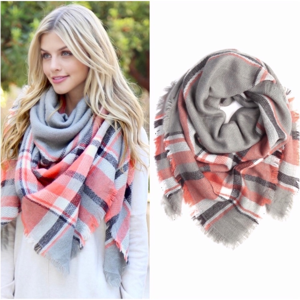 1 LEFT! Women's Lightweight Cute Trendy Fall Plaid Blanket Fringe Wrap Scarf - Picture 3 of 4